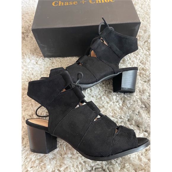 Faux suede lace up block heels - Picture 1 of 6